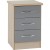 Nevada 3 Drawer Bedside - Grey Gloss/Light Oak Effect Veneer