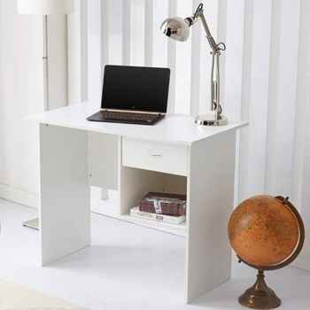 RayGar Computer Desk with Drawer and Open Storage Space for Home and Office - White