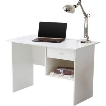 RayGar Computer Desk with Drawer and Open Storage Space for Home and Office - White