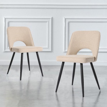 RayGar Dining Chairs Hope Boucle Fabric Set of 2 - Cream