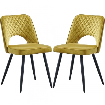 RayGar Dining Chairs Hope Fabric Set of 2 - Ochre Yellow