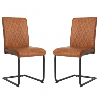 RayGar Nestor Dining Chairs Faux Leather Set of 2 - Tan