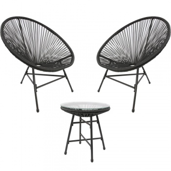 RayGar 3pcs Bistro Egg Designer String Chair Indoor & Garden Set - Black