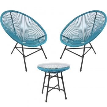 RayGar 3pcs Bistro Egg Designer String Chair Indoor & Garden Set - Blue