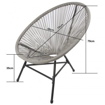 RayGar 3pcs Bistro Egg Designer String Chair Indoor & Garden Set - Grey