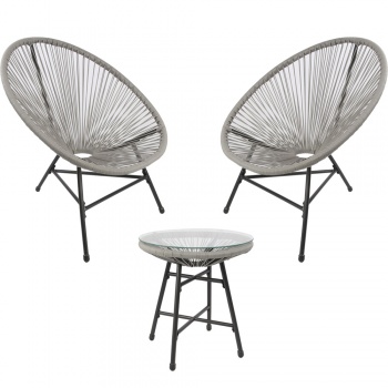 RayGar 3pcs Bistro Egg Designer String Chair Indoor & Garden Set - Grey