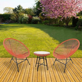 RayGar 3pcs Bistro Egg Designer String Chair Indoor & Garden Set - Orange