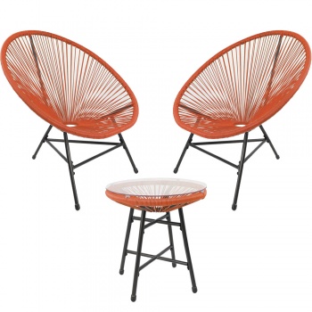 RayGar 3pcs Bistro Egg Designer String Chair Indoor & Garden Set - Orange