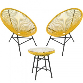 RayGar 3pcs Bistro Egg Designer String Chair Indoor & Garden Set - Yellow