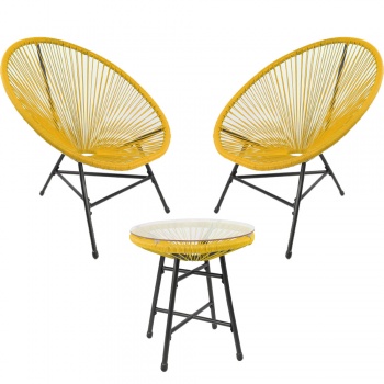 RayGar 3pcs Bistro Egg Designer String Chair Indoor & Garden Set - Yellow