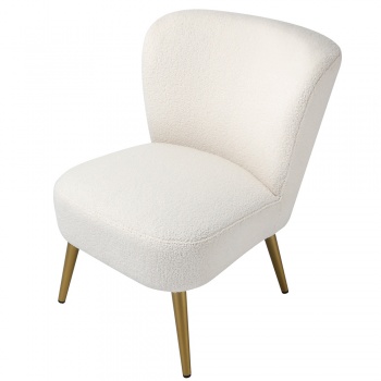 Clara Accent Chair in Teddy Fabric w/ Gold Legs - Cream Boucle