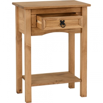 Corona 1 Drawer Console Table with Shelf - Waxed Pine