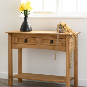 Corona 2 Drawer Console Table with Shelf - Waxed Pine