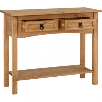 Corona 2 Drawer Console Table with Shelf - Waxed Pine