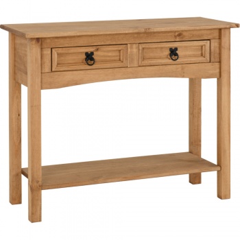 Corona 2 Drawer Console Table with Shelf - Waxed Pine