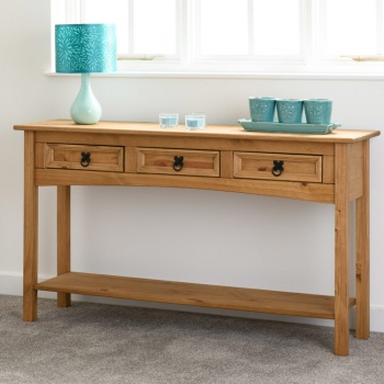 Corona 3 Drawer Console Table with Shelf - Waxed Pine