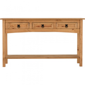 Corona 3 Drawer Console Table with Shelf - Waxed Pine