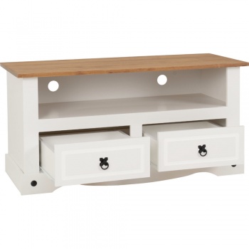 Corona TV Stand 2 Drawer White & Distressed Waxed Pine