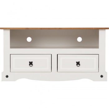 Corona TV Stand 2 Drawer White & Distressed Waxed Pine