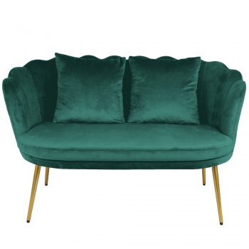 Genesis Flora 2 Seater Sofa with Petal Back Scallop in Velvet - Green