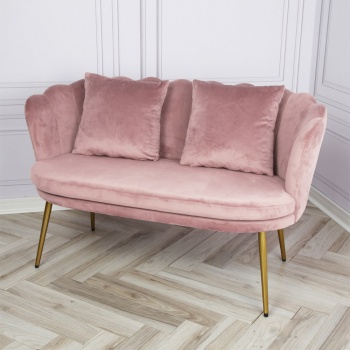 Genesis Flora 2 Seater Sofa with Petal Back Scallop in Velvet - Silver Pink