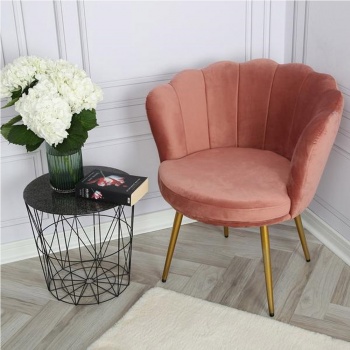 Genesis Flora Accent Chair with Petal Back Scallop Armchair in Velvet - Dusty Pink