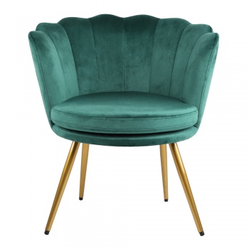 Genesis Flora Accent Chair with Petal Back Scallop Armchair in Velvet - Green