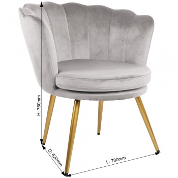 Genesis Flora Accent Chair with Petal Back Scallop Armchair in Velvet - Silver Grey
