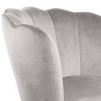 Genesis Flora Accent Chair with Petal Back Scallop Armchair in Velvet - Silver Grey