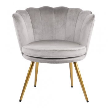 Genesis Flora Accent Chair with Petal Back Scallop Armchair in Velvet - Silver Grey