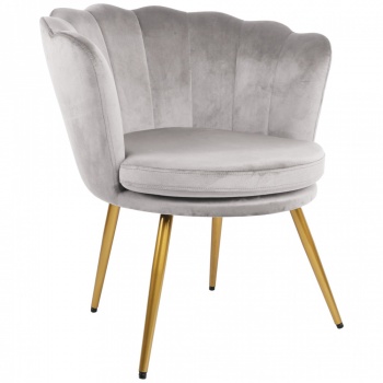 Genesis Flora Accent Chair with Petal Back Scallop Armchair in Velvet - Silver Grey