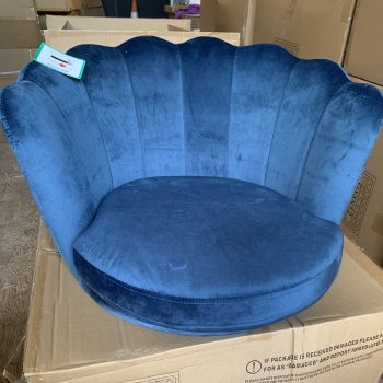 Genesis Flora Accent Chair with Petal Back Scallop Armchair in Velvet - Navy