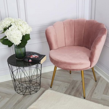 Genesis Flora Accent Chair with Petal Back Scallop Armchair in Velvet - Silver Pink