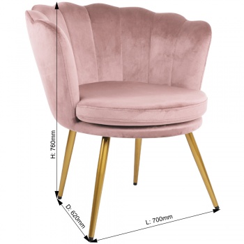 Genesis Flora Accent Chair with Petal Back Scallop Armchair in Velvet - Silver Pink