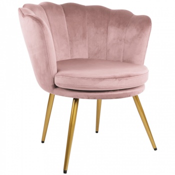 Genesis Flora Accent Chair with Petal Back Scallop Armchair in Velvet - Silver Pink