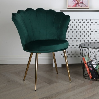 Genesis Freya Accent Chair with Petal Back Scallop Chair in Velvet - Green
