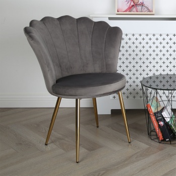 Genesis Freya Accent Chair with Petal Back Scallop Chair in Velvet - Silver Grey