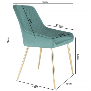 Evie Dining Chair in Velvet Fabric w/ Gold Legs - Green