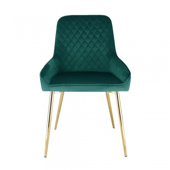 Evie Dining Chair in Velvet Fabric w/ Gold Legs - Green