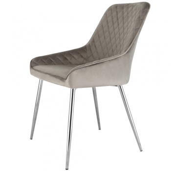 Evie Dining Chair in Velvet Fabric w/ Silver Legs - Grey