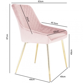 Evie Dining Chair in Velvet Fabric w/ Gold Legs - Pink