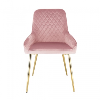 Evie Dining Chair in Velvet Fabric w/ Gold Legs - Pink