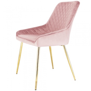 Evie Dining Chair in Velvet Fabric w/ Gold Legs - Pink