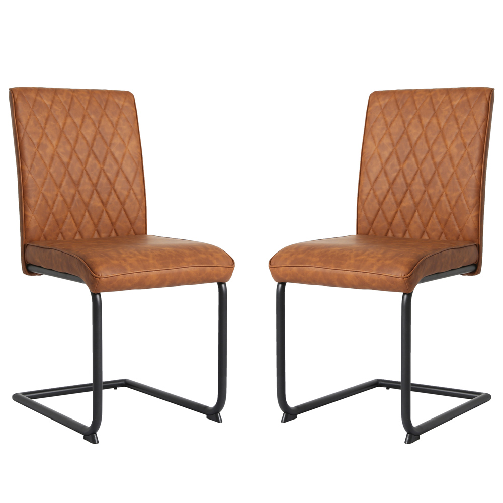 RayGar Nestor Dining Chairs Faux Leather Set of 2 - Tan