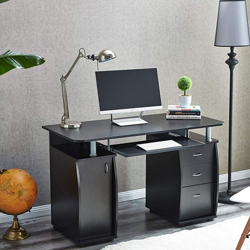 RayGar Deluxe Computer Desk With and 3 Drawers Black Free