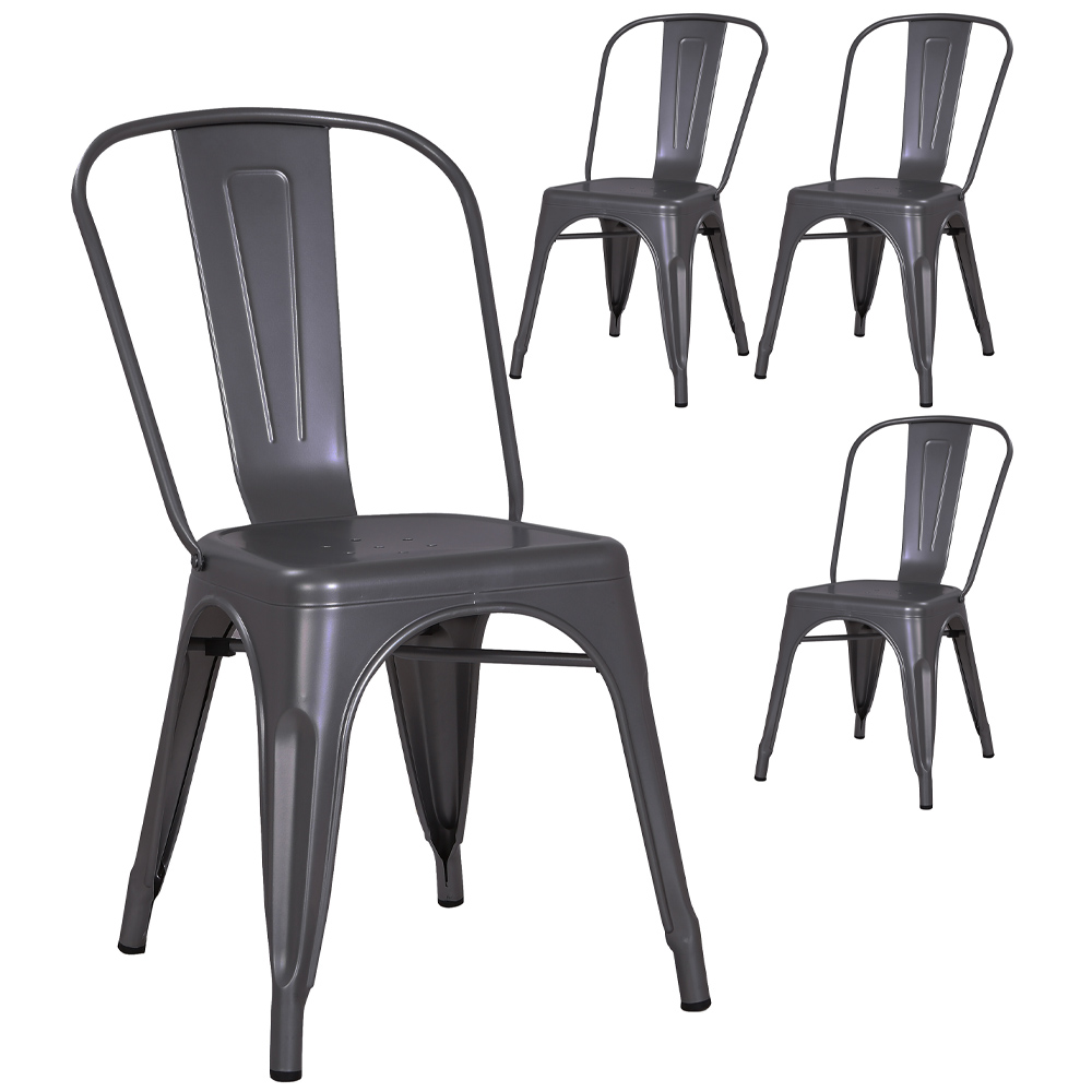 Pollux Metal Chair for Home Bar Restaurant x 4 - Metallic Grey