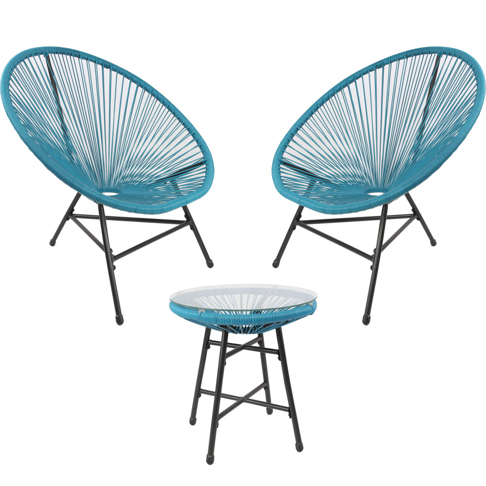 RayGar 3pcs Bistro Egg Designer String Chair Indoor & Garden Set - Blue