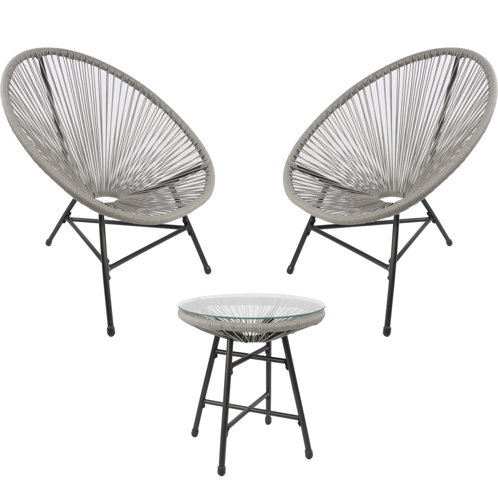 RayGar 3pcs Bistro Egg Designer String Chair Indoor & Garden Set - Grey