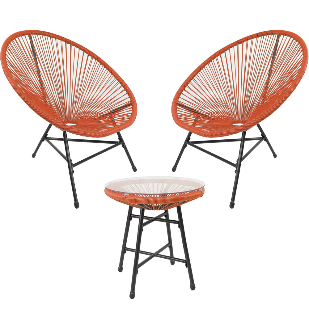 RayGar 3pcs Bistro Egg Designer String Chair Indoor & Garden Set - Orange