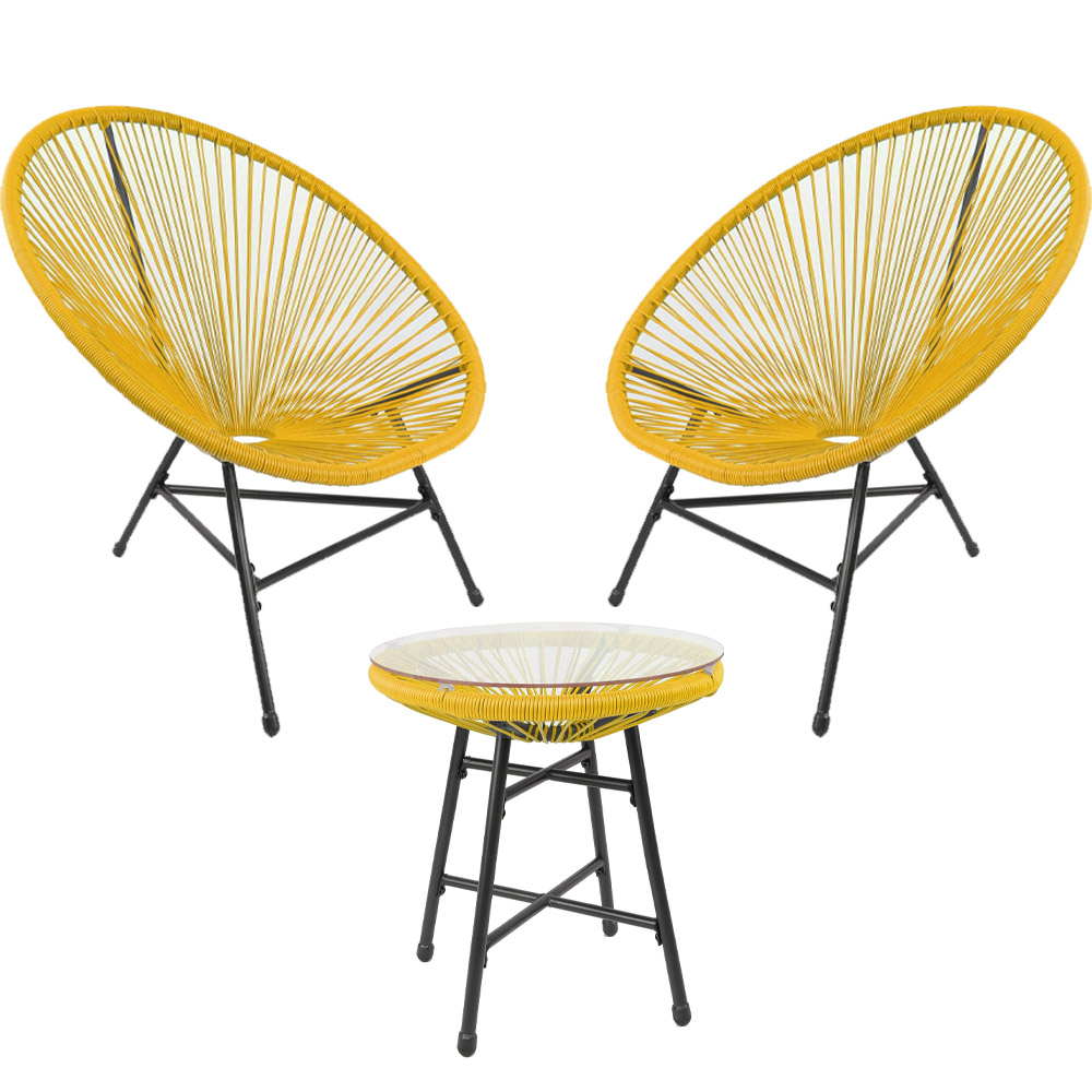 RayGar 3pcs Bistro Egg Designer String Chair Indoor & Garden Set - Yellow